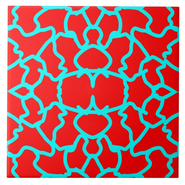 Carreau Motif rouge vif et turquoise attrayant (Devant)