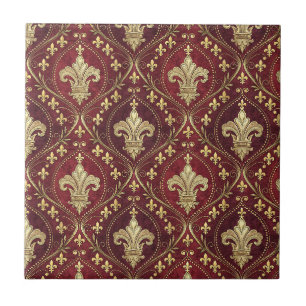 Carreau Motif royal en velours rouge à fleur de lis dorée