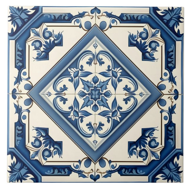Carreau Motif rustique bleu méditerranéen élégant (Devant)