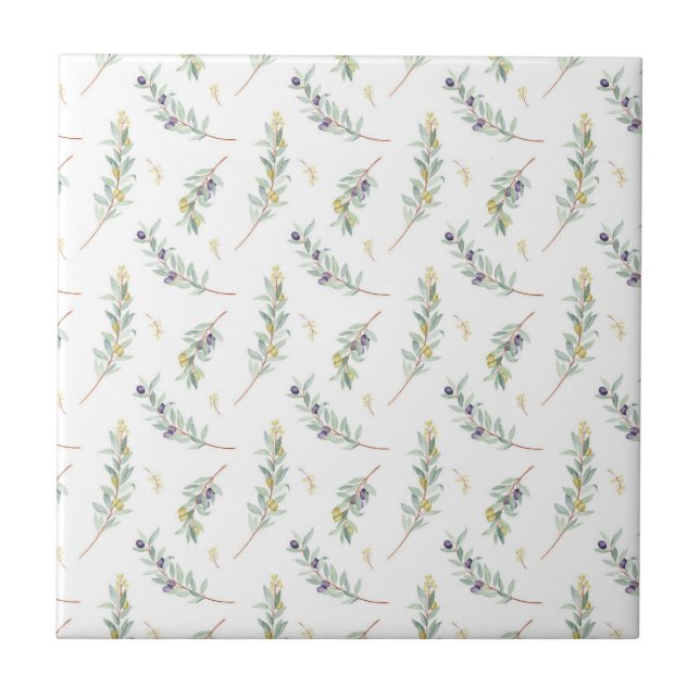 Carreau Motif rustique botanique de branche d'olivier (Devant)