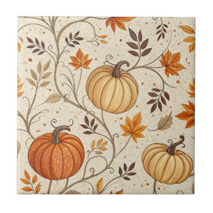 Carreau Motif rustique de citrouille et de feuillage d'aut