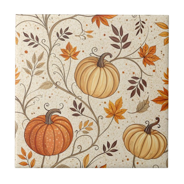 Carreau Motif rustique de citrouille et de feuillage d'aut (Devant)