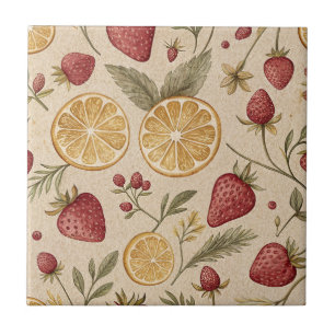 Carreau Motif rustique de fraise et d'agrumes Terreux (9)