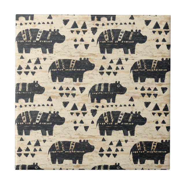 Carreau Motif Safari Hippo Tribal (Devant)