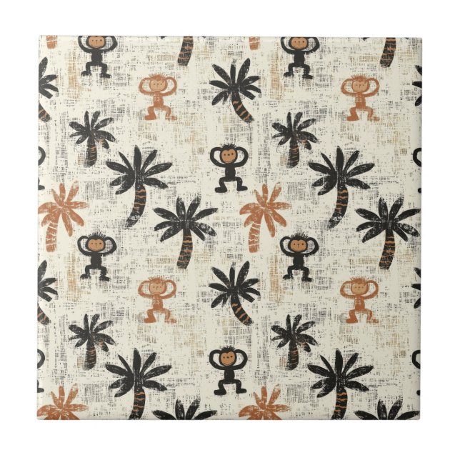 Carreau Motif Safari Jungle Boho Singe (Devant)