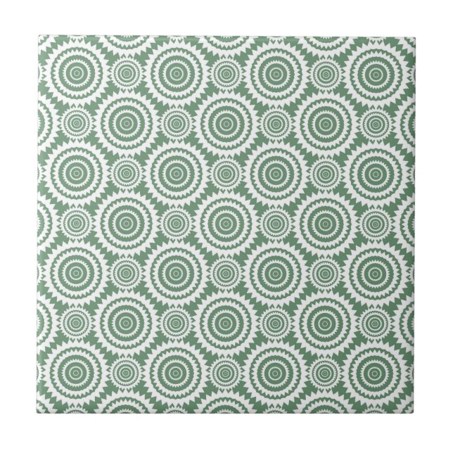Carreau Motif Sage Green et White Stlish Circles (Devant)