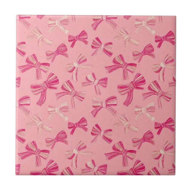 Carreau Motif sans couture à ruban rose coquette (Devant)