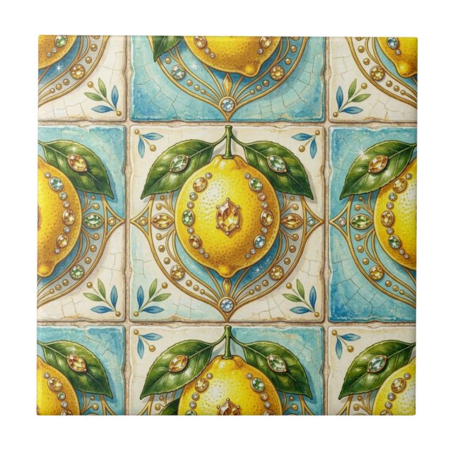 Carreau Motif sans couture Art Déco citrons et diamants (Devant)
