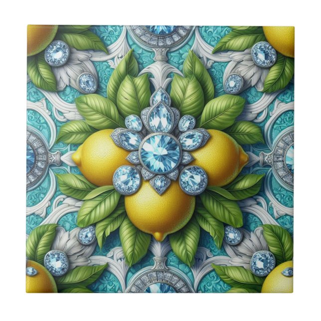 Carreau Motif sans couture Art Déco Citrons et Diamants (Devant)