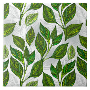 Carreau Motif sans couture avec Feuilles de thé vert