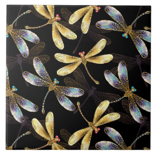 Carreau Motif sans couture avec libellules d'or