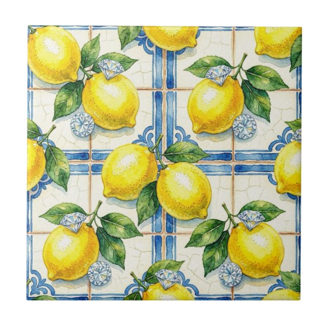 Carreau Motif sans couture citrons et diamants (Devant)