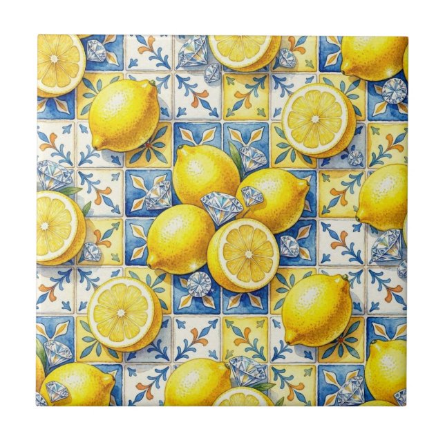 Carreau Motif sans couture Citrons et Diamants (Devant)