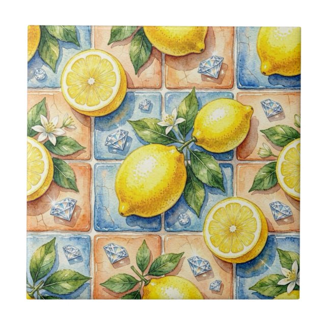 Carreau Motif sans couture Citrons et Diamants (Devant)