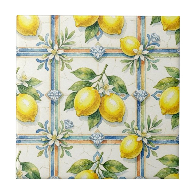 Carreau Motif sans couture Citrons et Diamants (Devant)