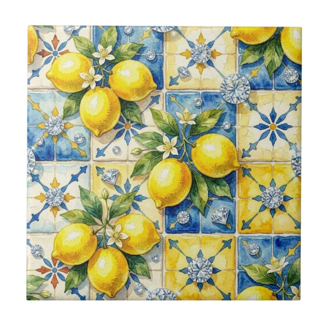 Carreau Motif sans couture citrons et diamants (Devant)