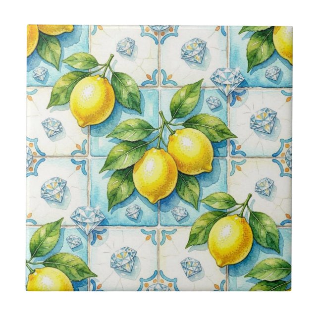 Carreau Motif sans couture citrons et diamants (Devant)