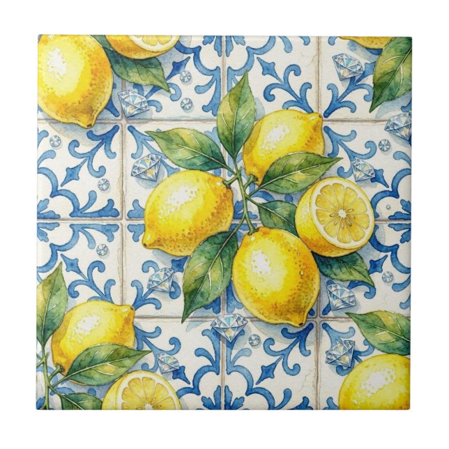 Carreau Motif sans couture citrons et diamants (Devant)