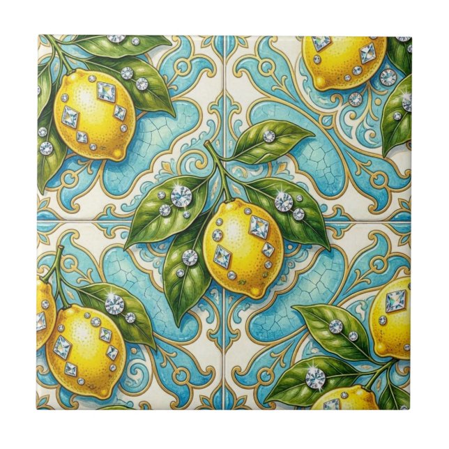 Carreau Motif sans couture Citrons et Diamants (Devant)