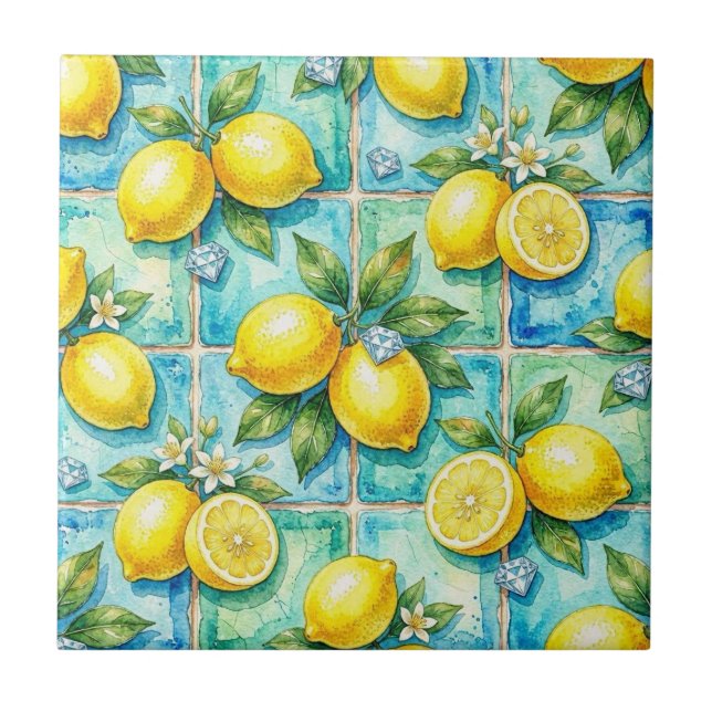 Carreau Motif sans couture citrons et diamants (Devant)
