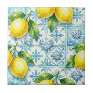 Carreau Motif sans couture citrons et diamants