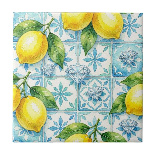 Carreau Motif sans couture citrons et diamants (Devant)