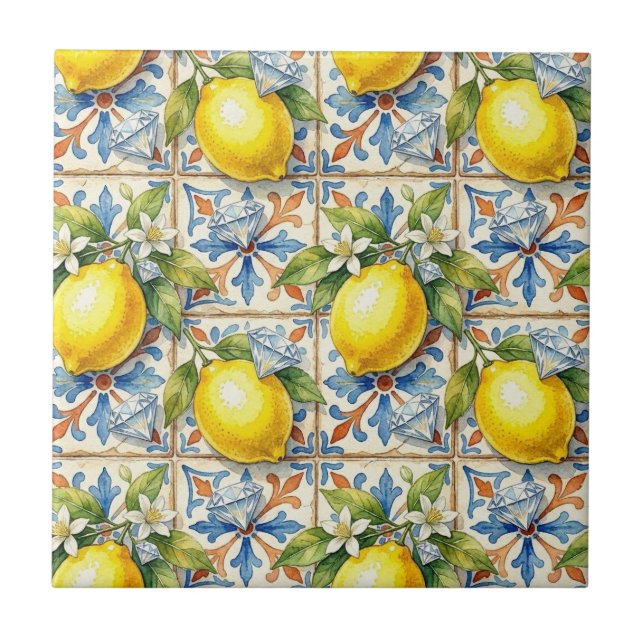 Carreau Motif sans couture Citrons et Diamants (Devant)