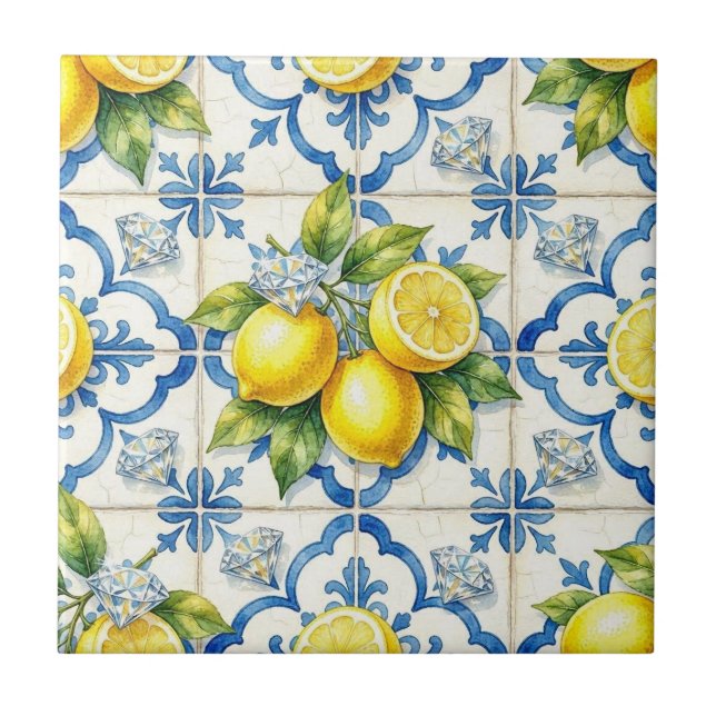Carreau Motif sans couture Citrons et Diamants (Devant)