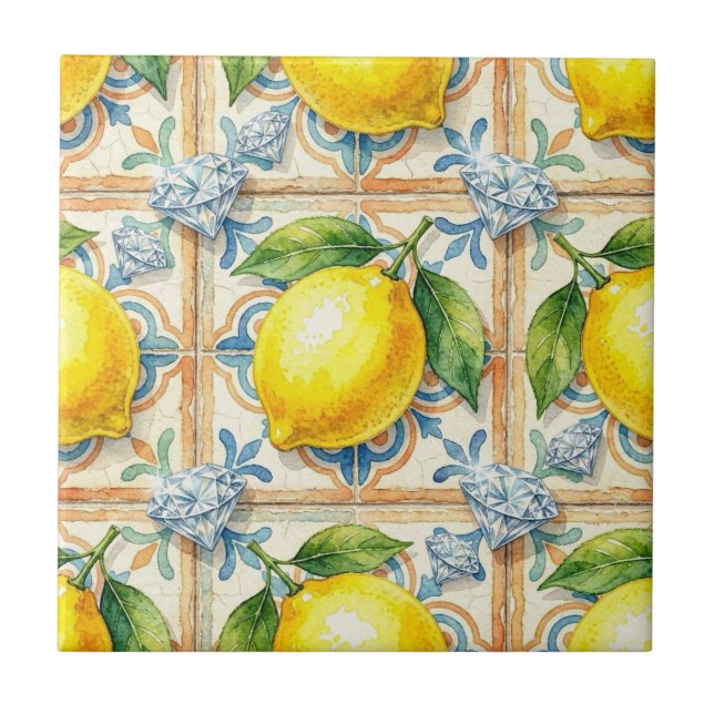 Carreau Motif sans couture citrons et diamants (Devant)
