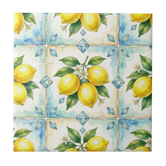 Carreau Motif sans couture Citrons et Diamants (Devant)