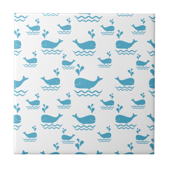 Carreau Motif sans couture de baleine bleue mignonne (1) (Devant)