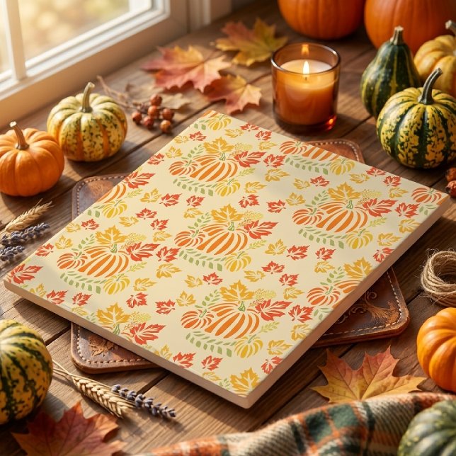 Carreau Motif sans couture de citrouille d'automne et de f (Créateur téléchargé)