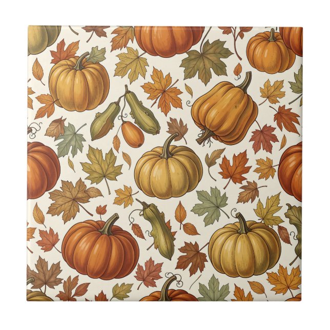 Carreau Motif sans couture de citrouille et de feuille d'a (Devant)