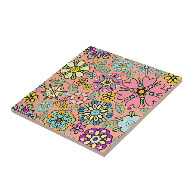 Carreau Motif sans couture de couleurs de fleurs rétro de  (Côté)