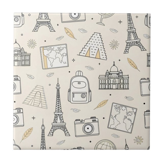 Carreau Motif sans couture de doodle de voyage (Devant)