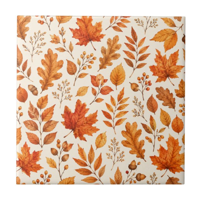 Carreau Motif sans couture de feuilles d'automne chaudes (Devant)