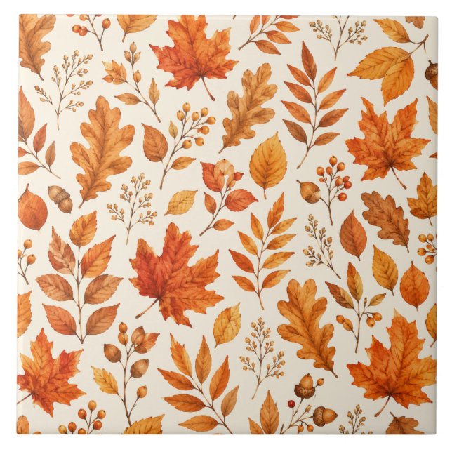 Carreau Motif sans couture de feuilles d'automne chaudes (Devant)