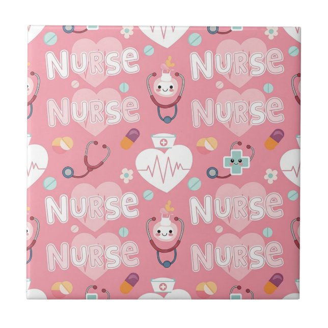 Carreau Motif sans couture de la vie d'infirmière rose (4) (Devant)