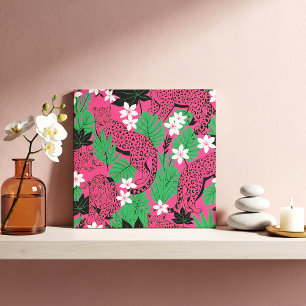 Carreau Motif sans couture de léopard tropical jungle rose
