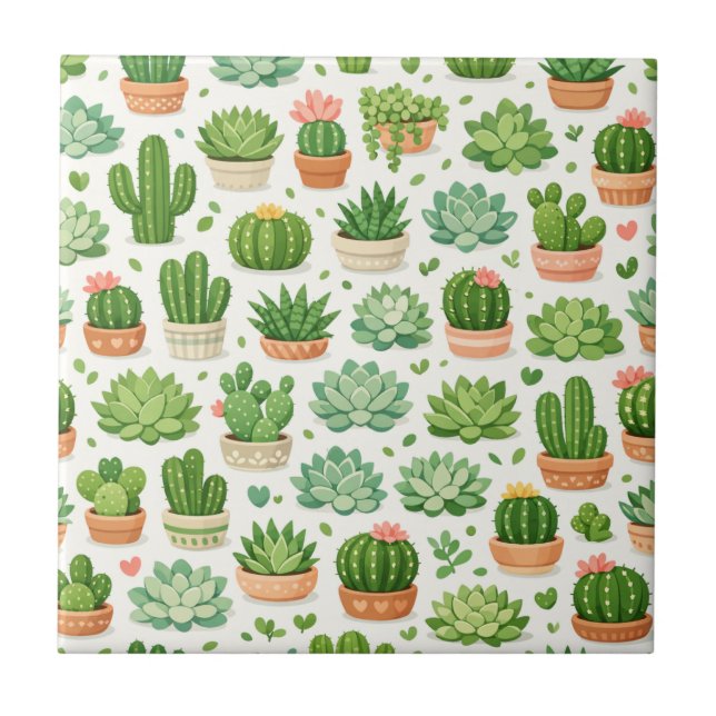 Carreau Motif sans couture de plante succulente mignonne (Devant)