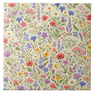 Carreau Motif sans couture de prairie de fleurs sauvages c