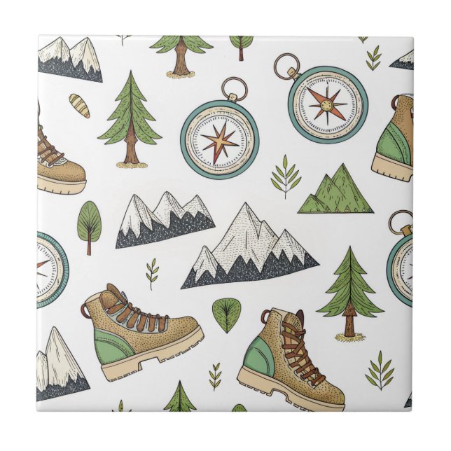 Carreau Motif sans couture de randonnée aventureuse (Devant)