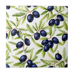 Carreau Motif sans couture d'olives noires à l'aquarelle é