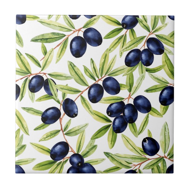Carreau Motif sans couture d'olives noires à l'aquarelle é (Devant)