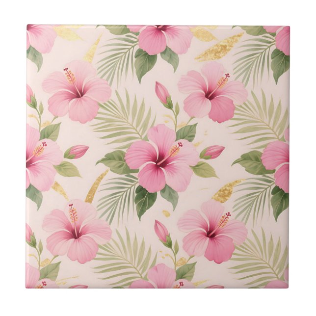 Carreau Motif sans couture tropical à hibiscus rose (Devant)