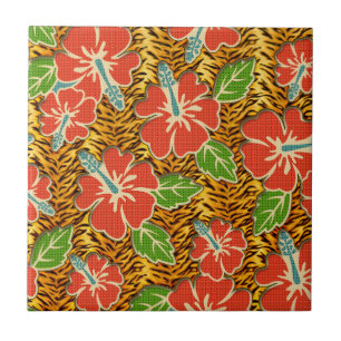 Carreau Motif sauvage de tigre de fleurs tropicales