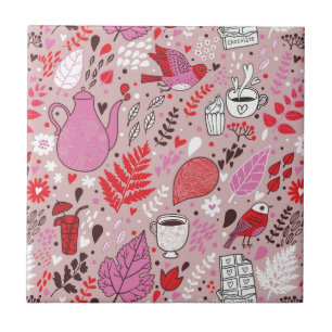 Carreau Motif savoureux avec des oiseaux et des fleurs