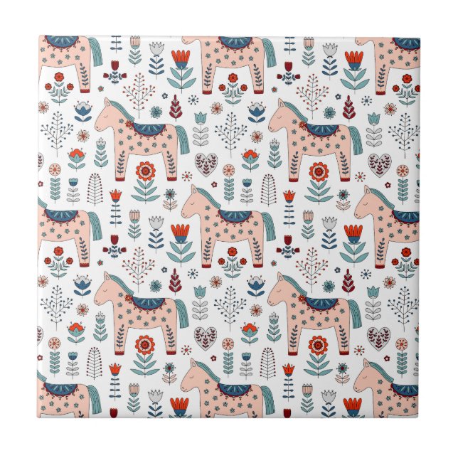 Carreau Motif scandinave d'art populaire de cheval (Devant)