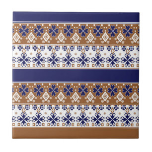 Carreau Motif scandinave rayé brun bleu