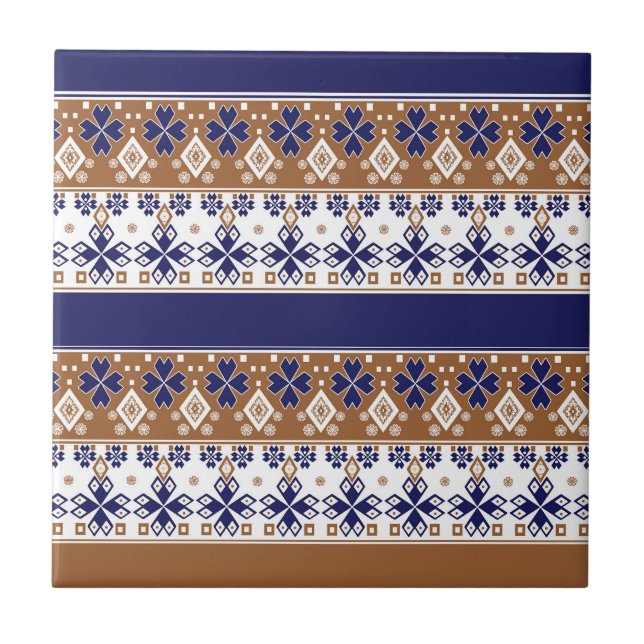 Carreau Motif scandinave rayé brun bleu (Devant)